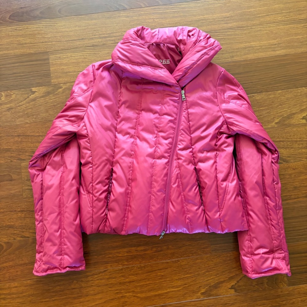 Guess Womens Pink Asymmetric Zip Puffer Jacket Down Fill Shawl Collar XL T221234